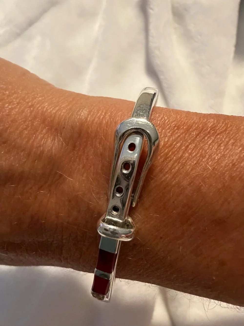 Silver Bracelet with Red Inlay - Women Jewelry